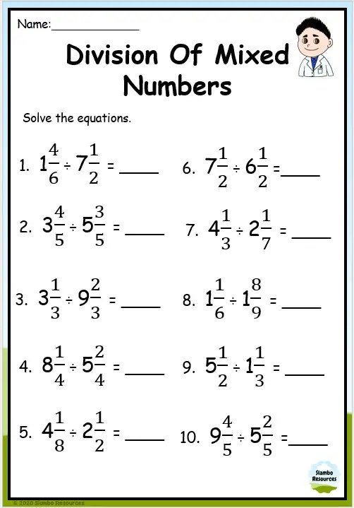 dividing mixed numbers worksheet pdf
