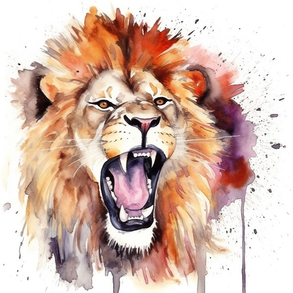 Water Color Lion Art Etsy