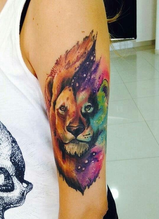 Water Color Lion In Space Tattoo Tattooimages biz