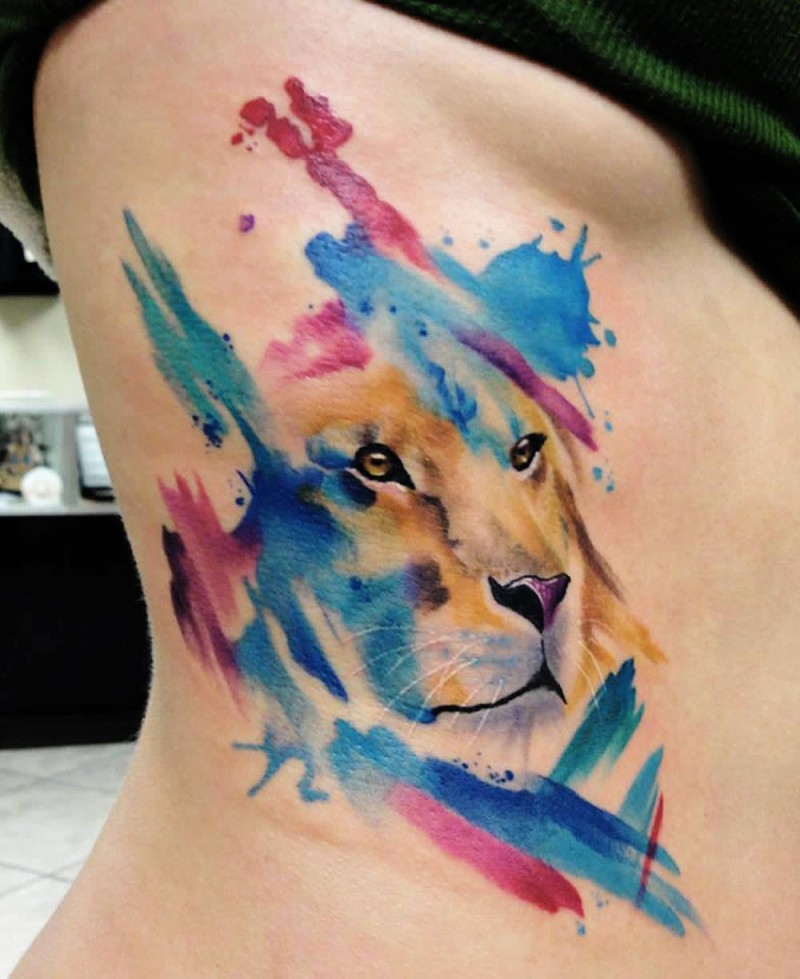 colorful lion tattoo