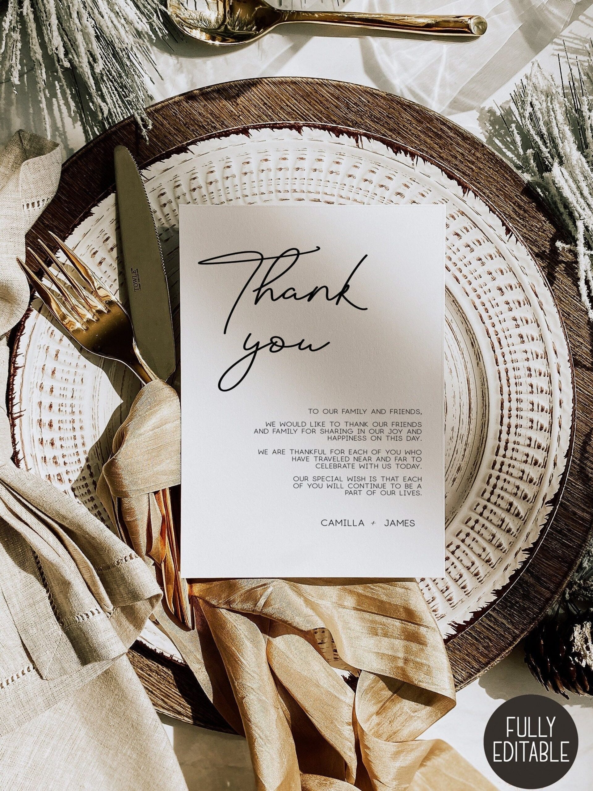 Wedding Thank You Note Template Printable Wedding Thank You Card Napkin