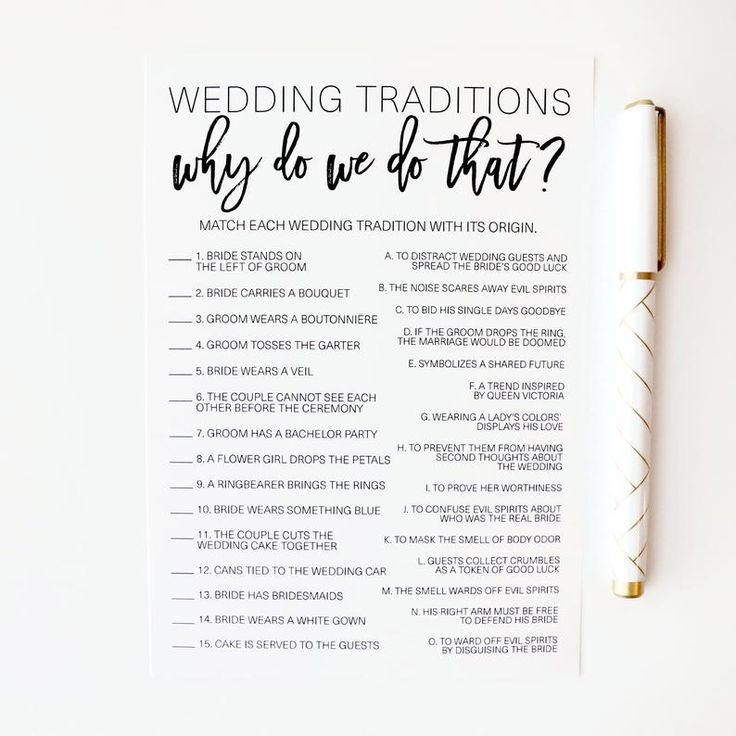 Wedding Traditions Guessing Game Printable Why Do We Do That Etsy 