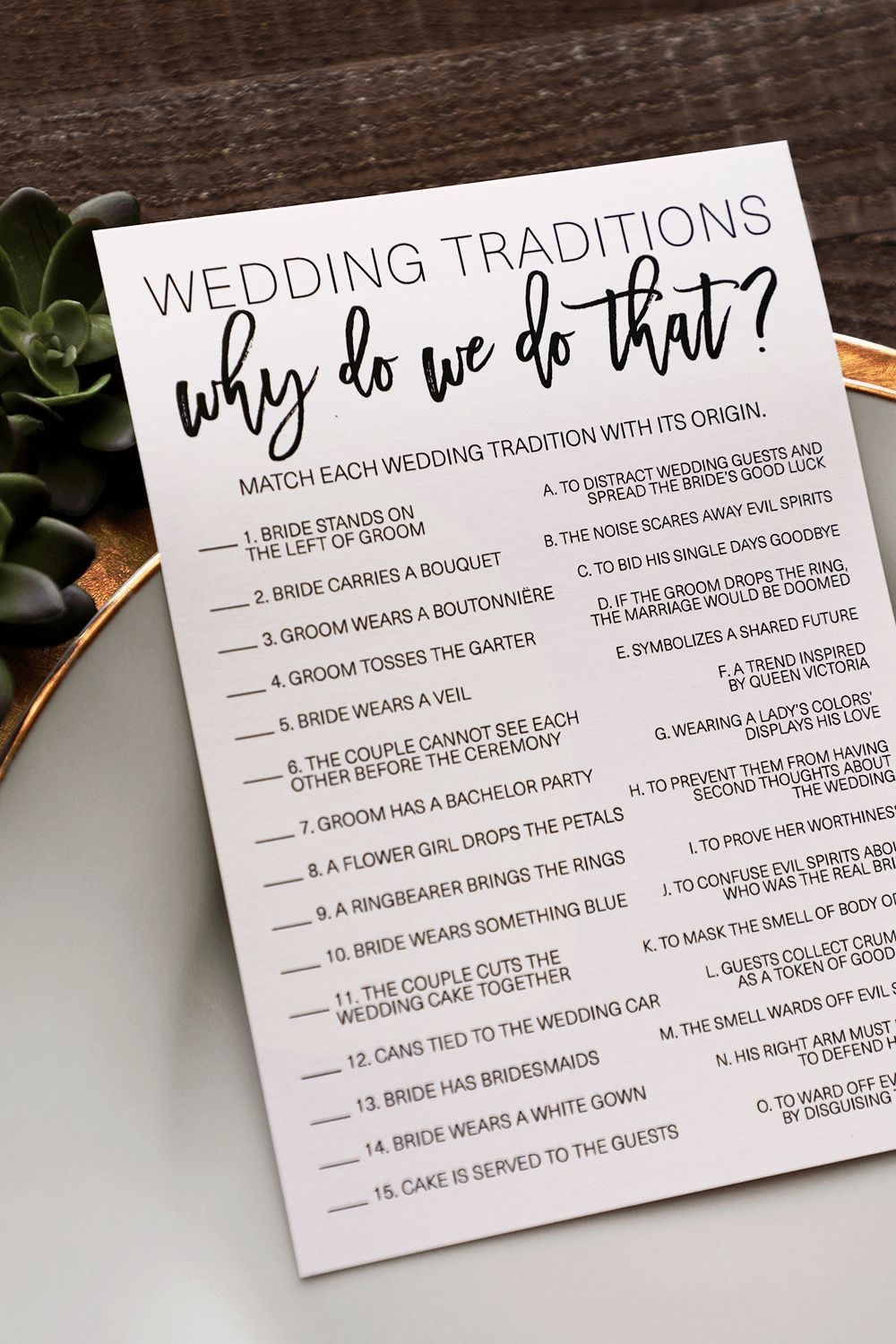 Wedding Traditions Guessing Game Printable Why Do We Do That Wedding