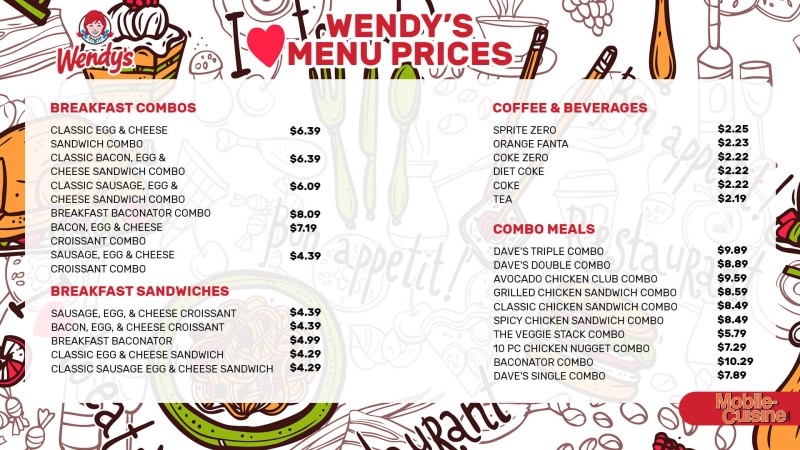 printable wendy's menu with pictures and prices pdf