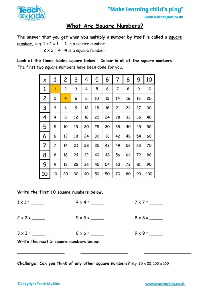 What Are Square Numbers Worksheets Library