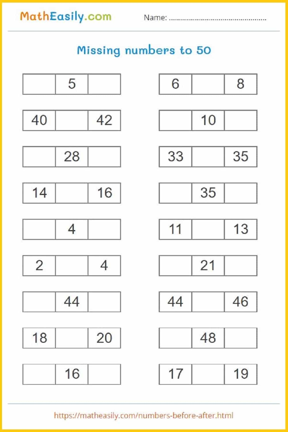 What Comes After Numbers 1 To 50 Worksheets And Games Worksheets Library