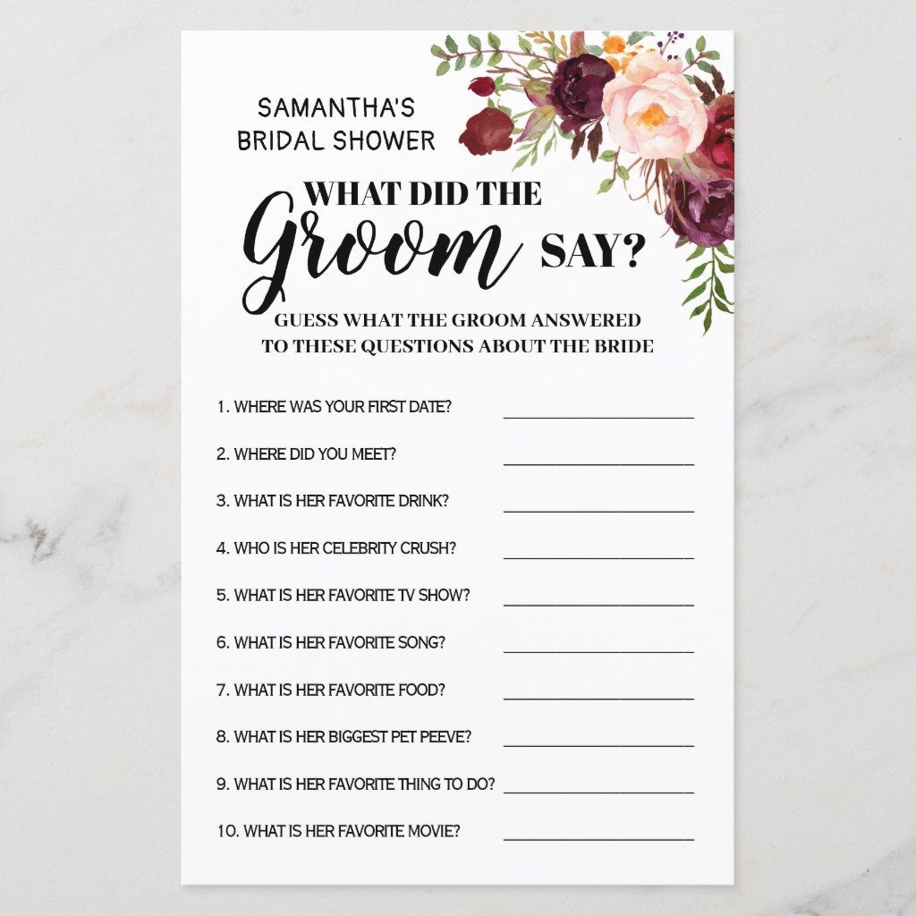 What Did Groom Say Bridal Shower Game Bilingual Zazzle
