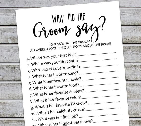 What Did The Groom Say Bridal Shower Game Wedding Shower Games 