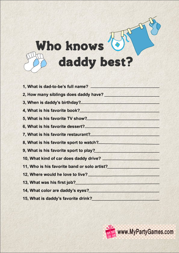 Who Knows Daddy Best Free Printable Baby Shower Game