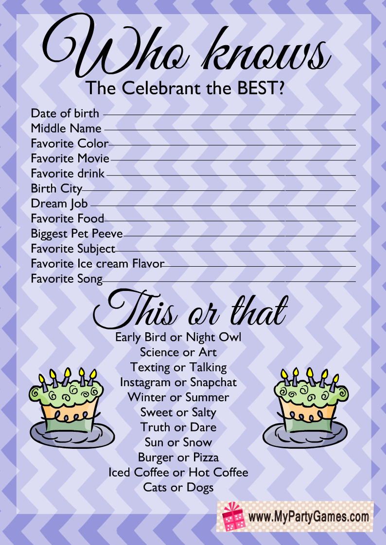 Who Knows The Birthday Girl Best Free Printable