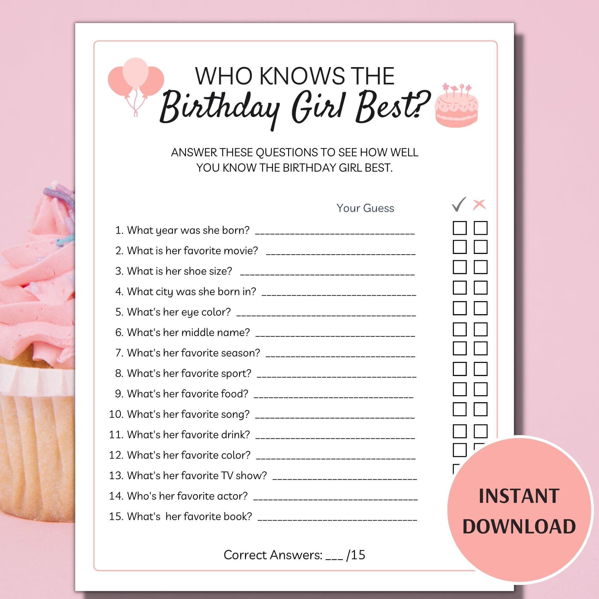 Who Knows The Birthday Girl Best Printable Birthday Games How Well Do 