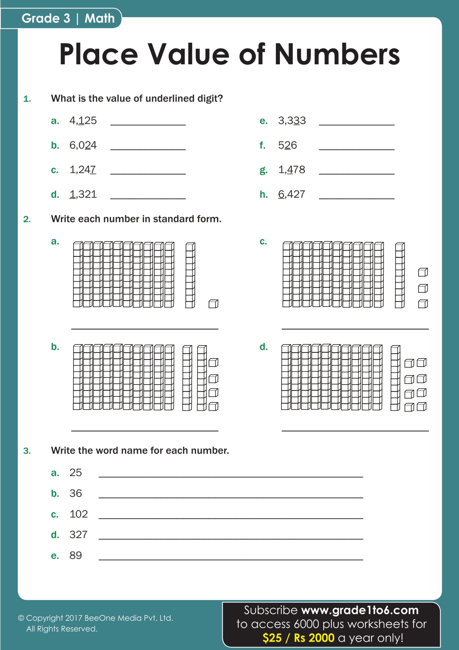 Whole Numbers Place And Digit Value teacher Made Worksheets Library
