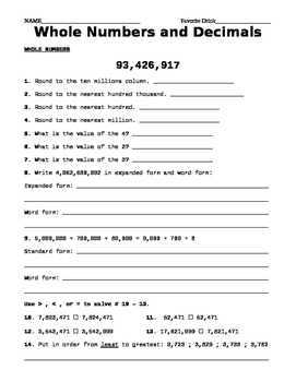 Whole Numbers Place Value Worksheet Practice And Master Place Value 