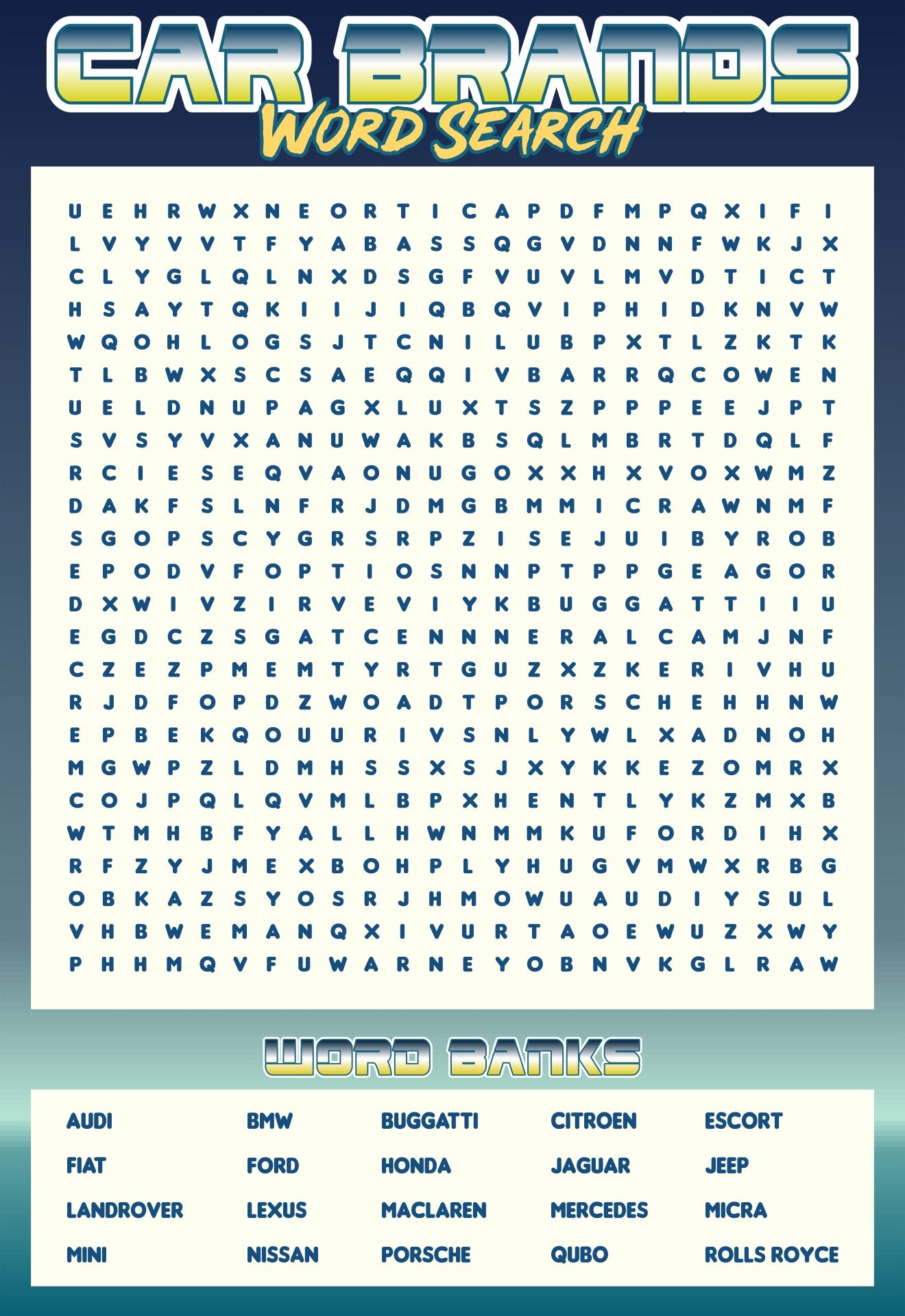Word Searches Cars 10 Free PDF Printables Printablee