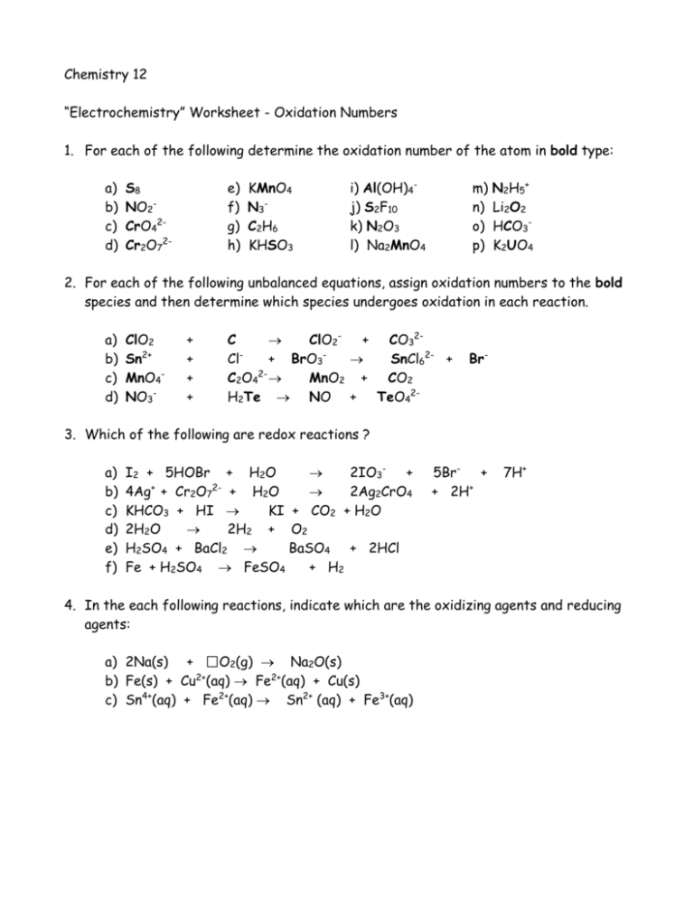 Worksheet 2 Oxidation Numbers Worksheet 2 Db excel