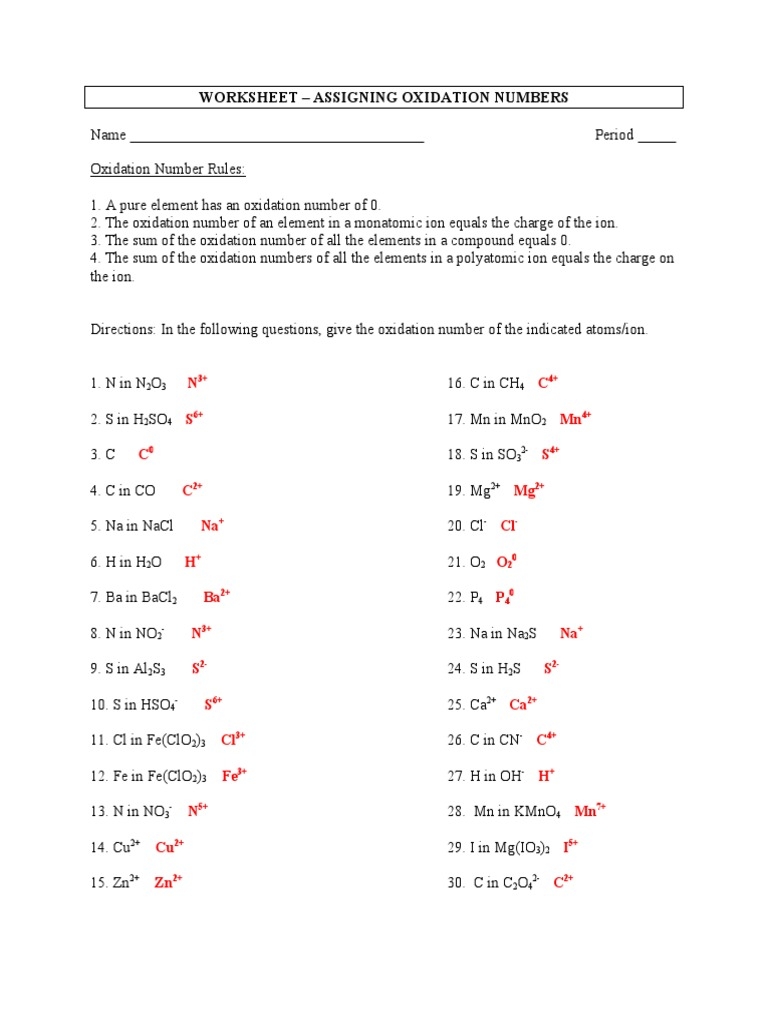 Worksheet Assigning Oxidation Numbers Key PDF Worksheets Library