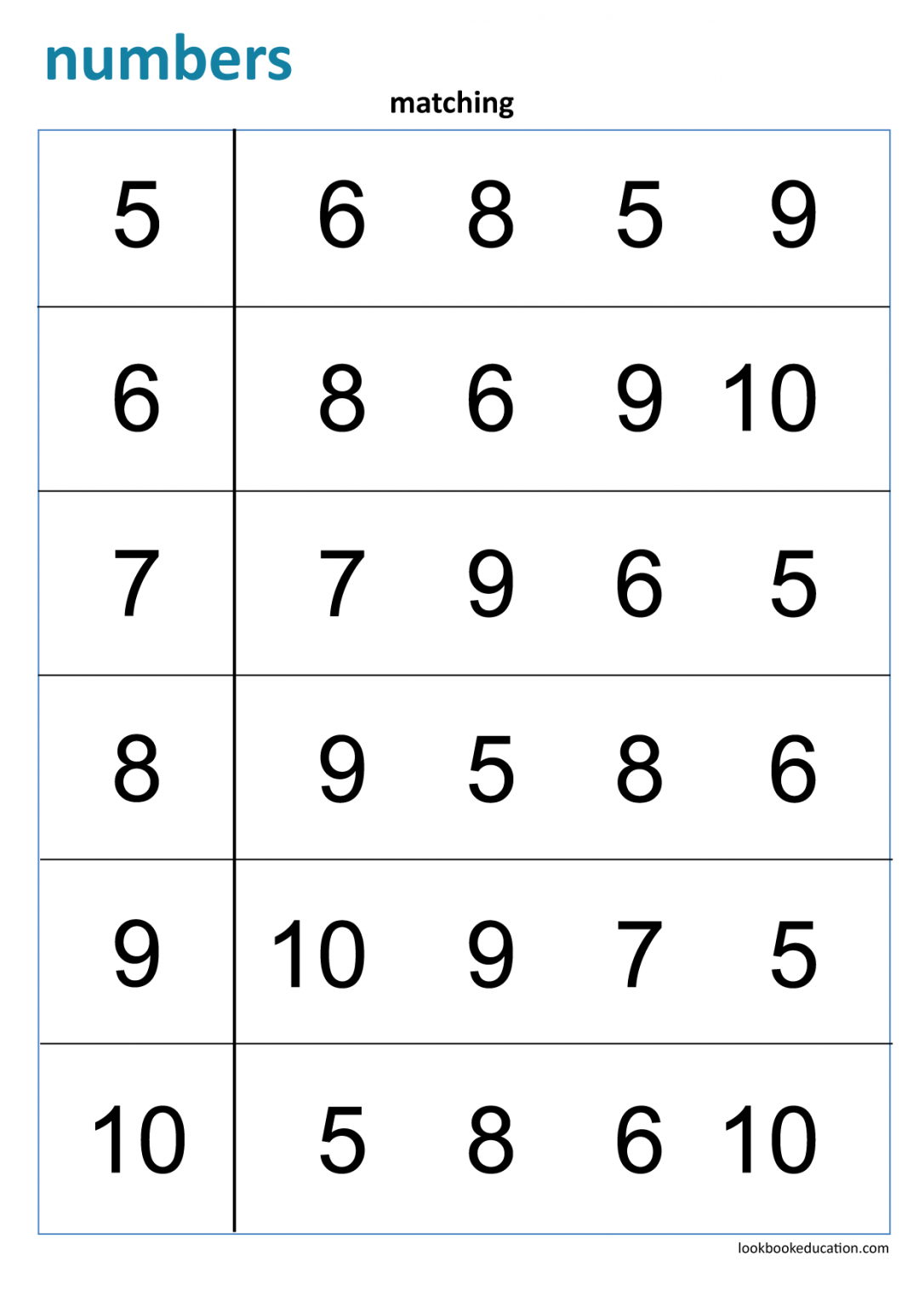 Worksheet Matching Numbers Lookbook Education