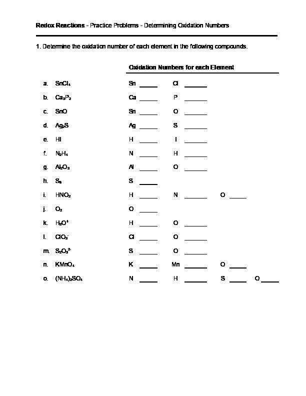 Worksheet Oxidation Numbers Answer Key Printable Calendars AT A GLANCE