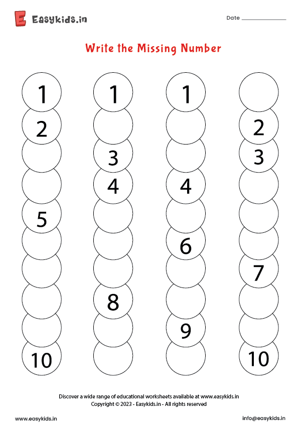 Write Missing Numbers EasyKids in Worksheets Library