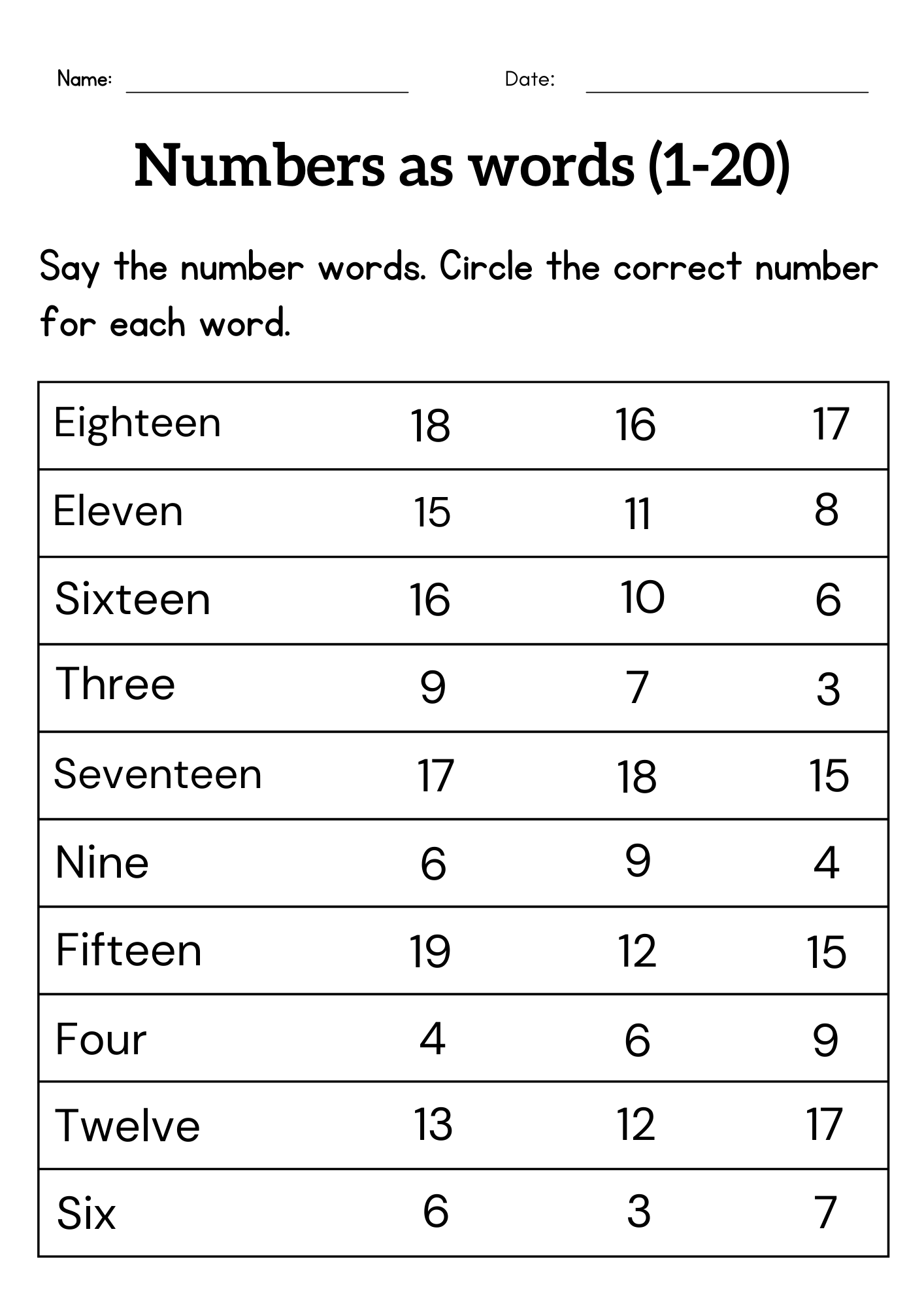 write numbers worksheet