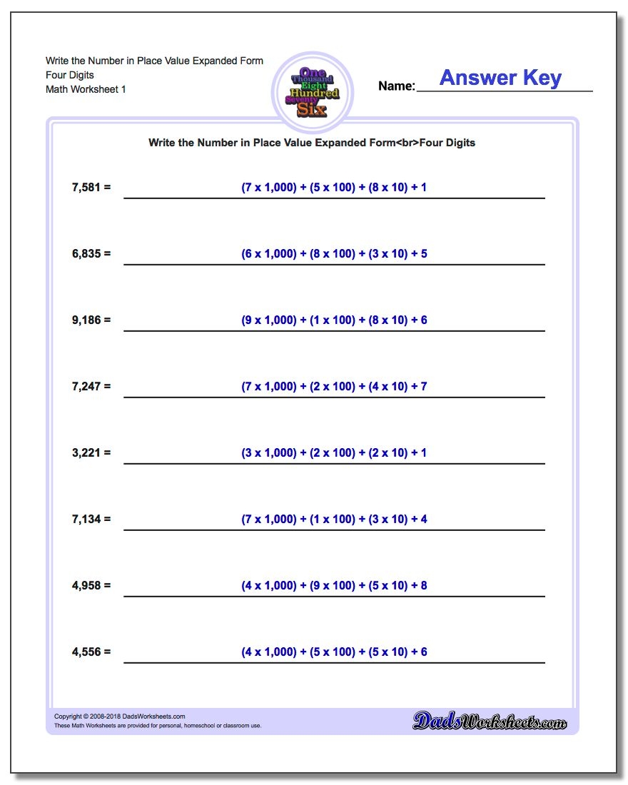 Write Numbers In Expanded Place Value Form