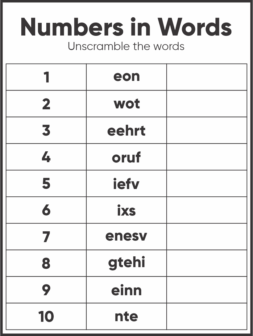 worksheet write numbers in words