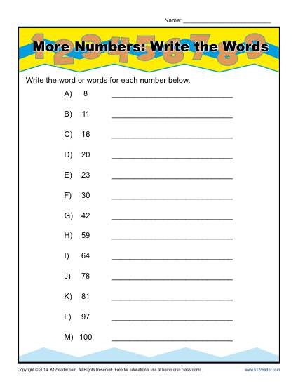 Write The Words That Spell The Numbers Worksheet Activity