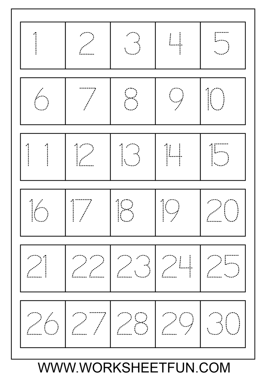Writing Numbers 1 To 30 Worksheets