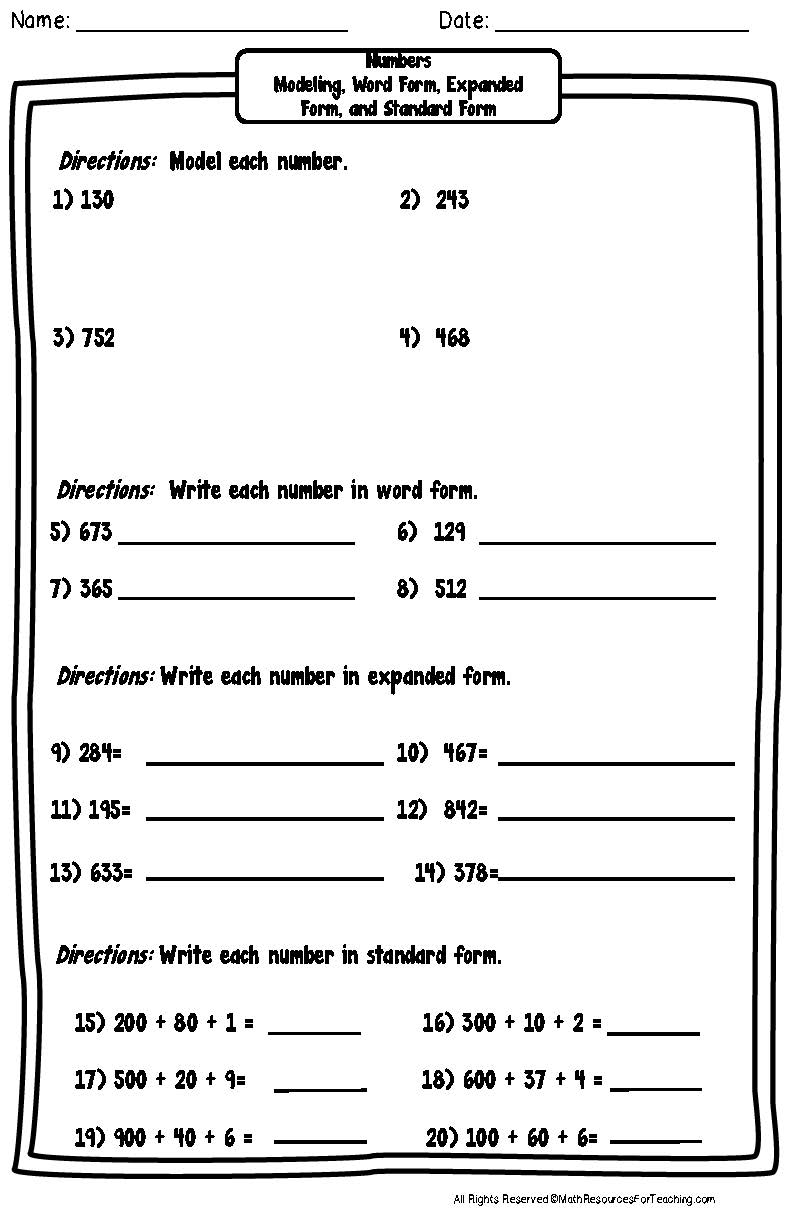 word form numbers worksheet