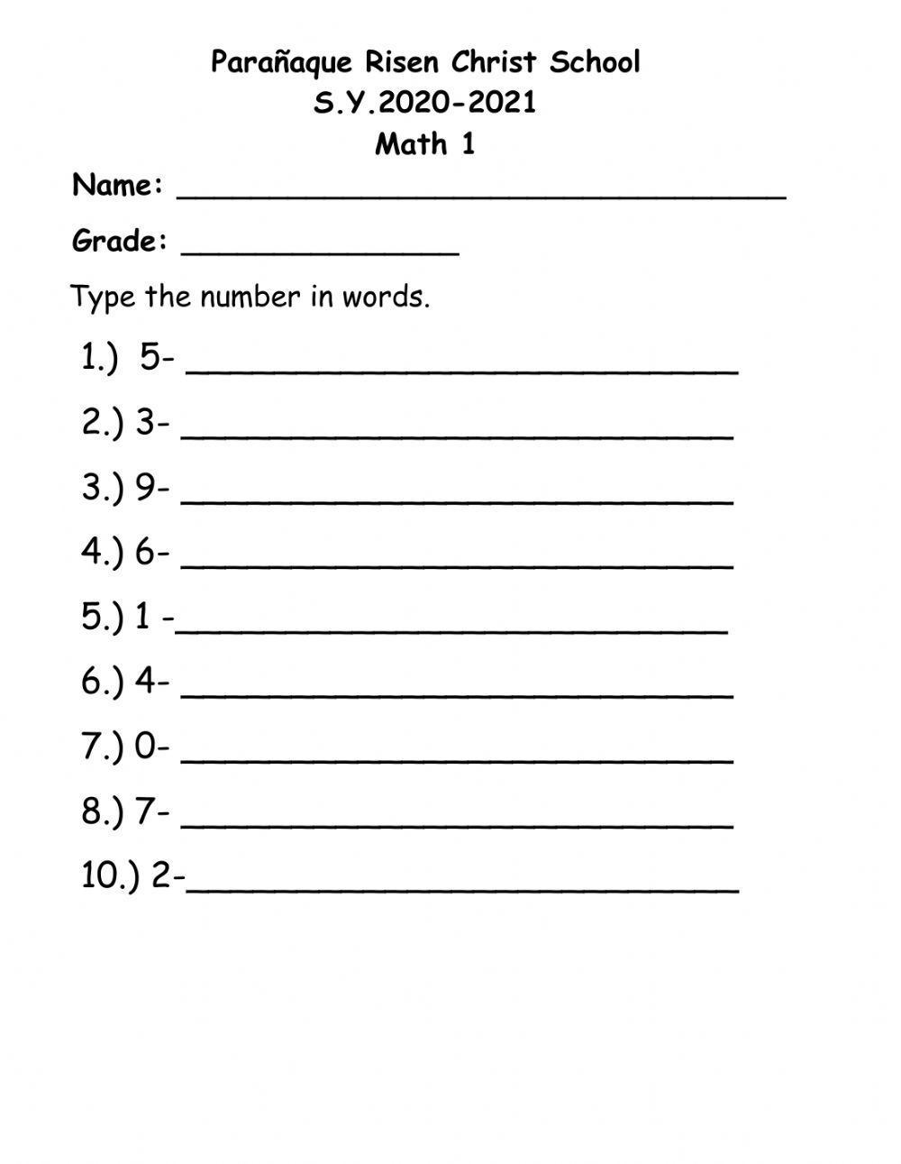 Writing Word Numbers Worksheets Printable Worksheets