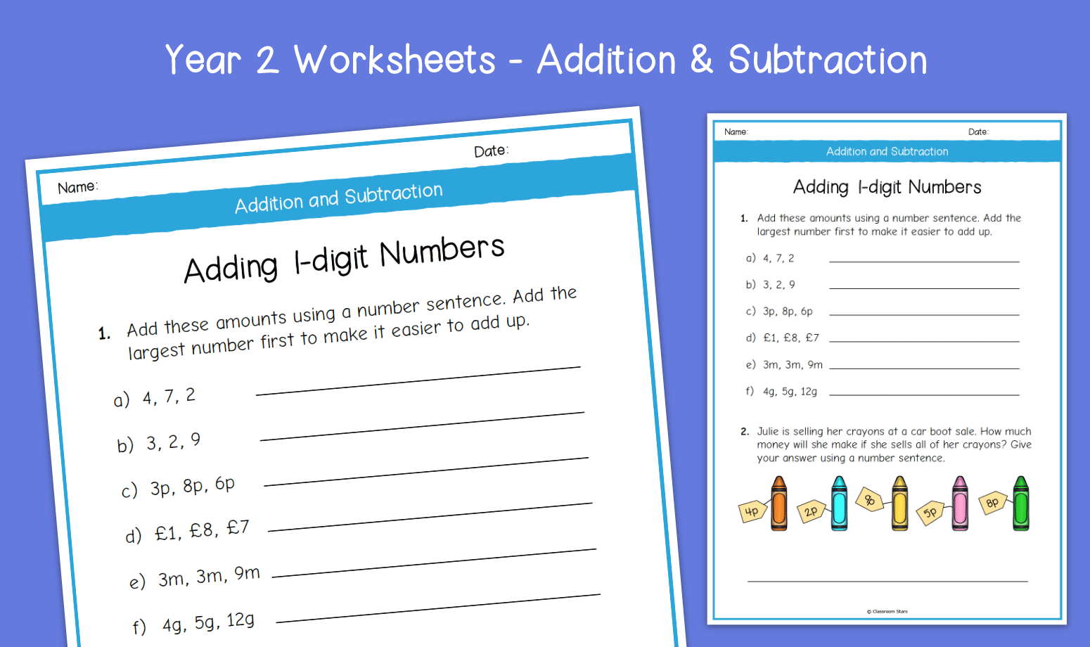 adding 1 digit numbers worksheets