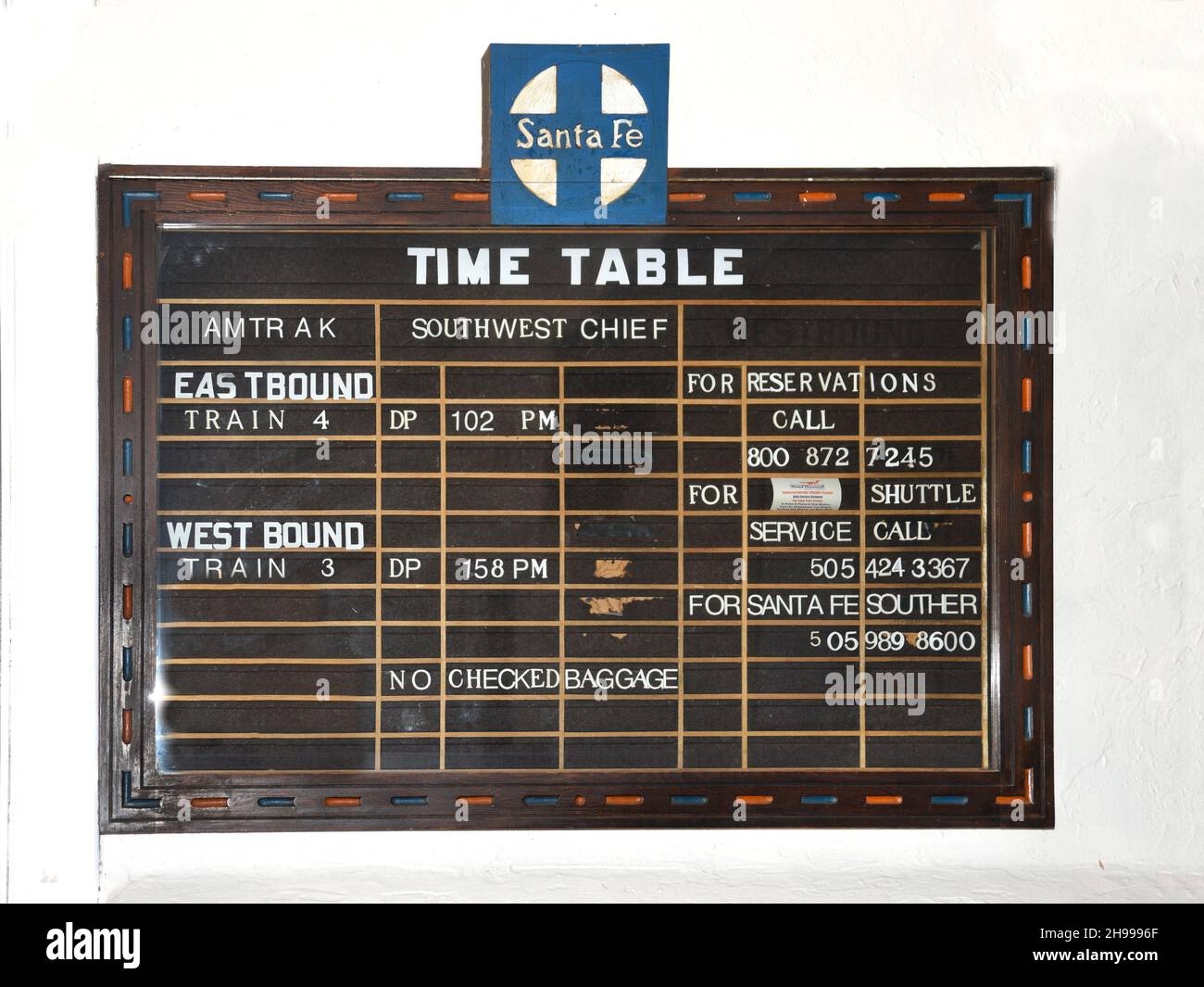 An Amtrak Train Time Table In The Depot In Lamy New Mexico The Southwest Chief Operates Between Chicago To Los Angeles With A Quick Stop In Lamy Stock Photo Alamy