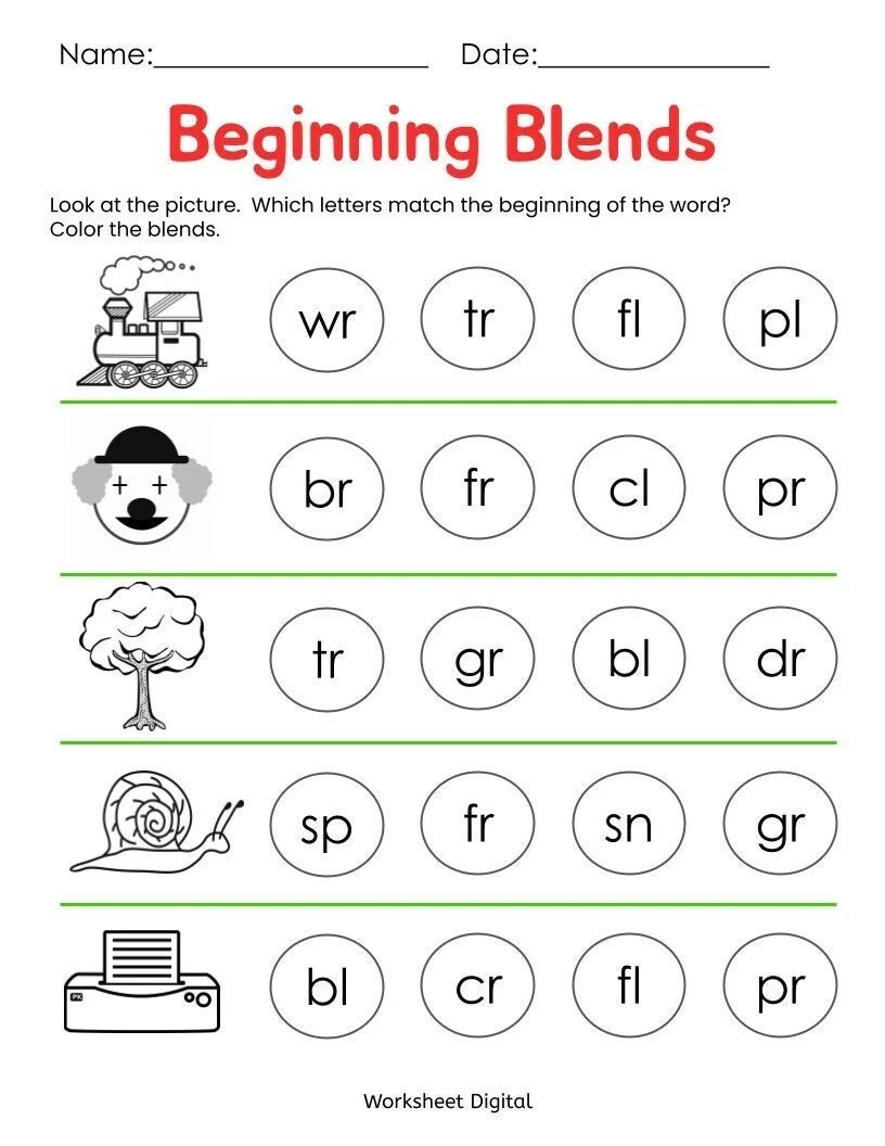 Beginning Blends Worksheets Kindergarten Preschool printable PDF Etsy Beginning Blends Worksheets Kindergarten Preschool printable PDF Etsy