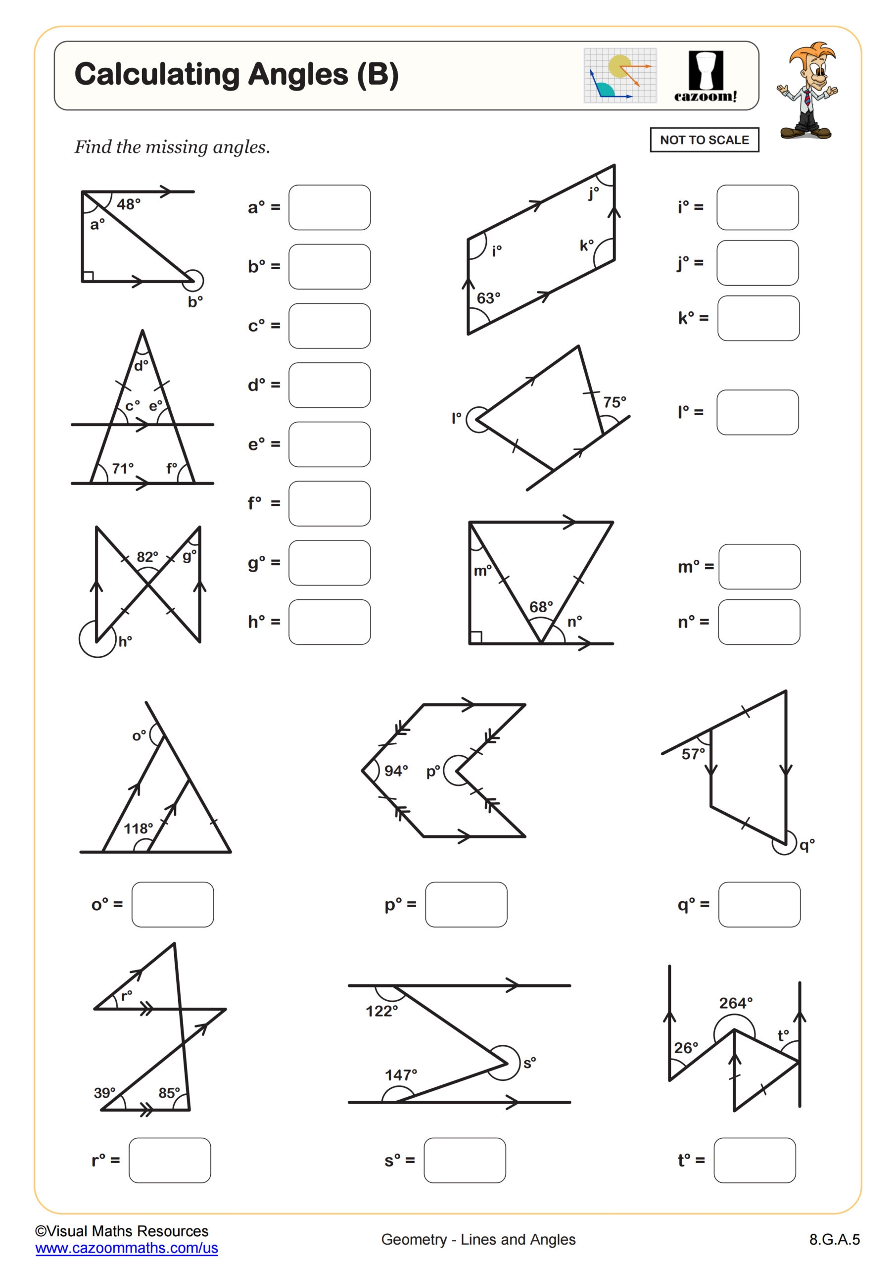 Calculating Angles B With Clues Worksheet PDF Printable Geometry Worksheet