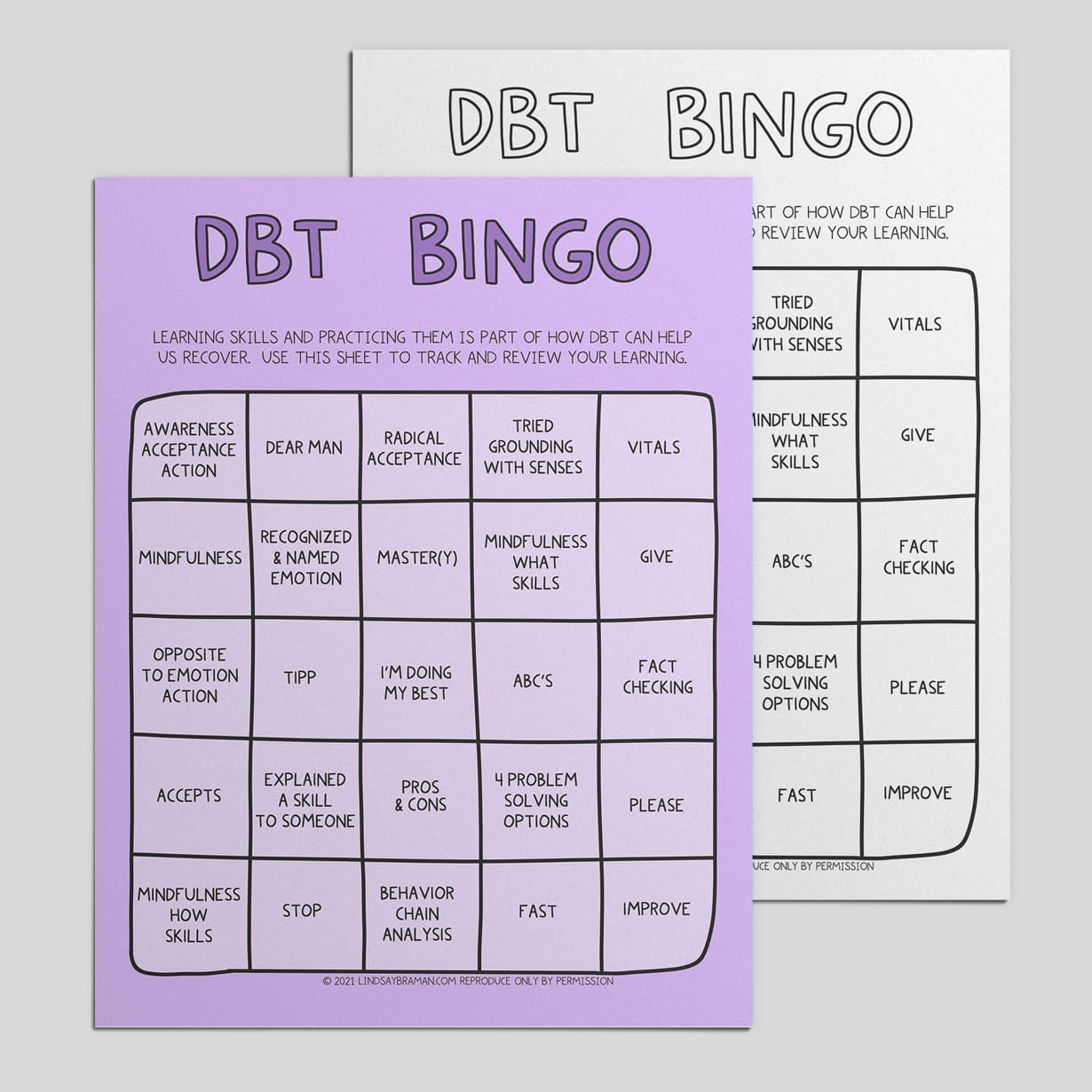 DBT Printables Bingo Worksheet DBT Skills Cheat Sheet Lindsay Braman