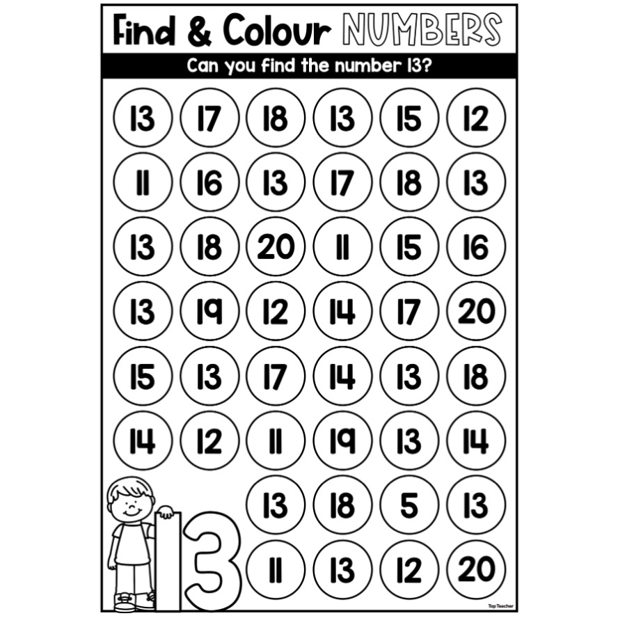 Find Colour Number 13 Worksheet Top Teacher