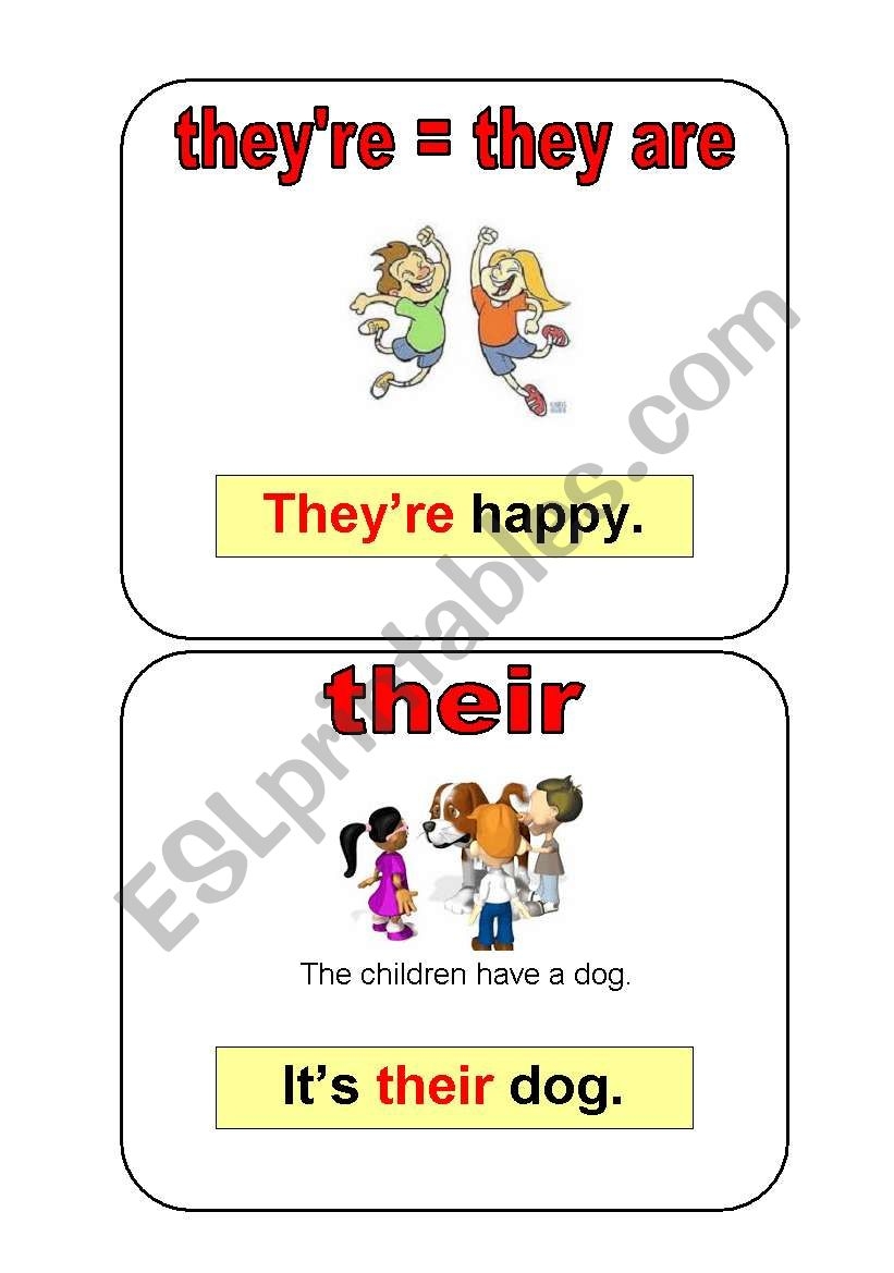 Flashcards They re Their And There here Prepositions in On Next To Under ESL Worksheet By 11Alex11