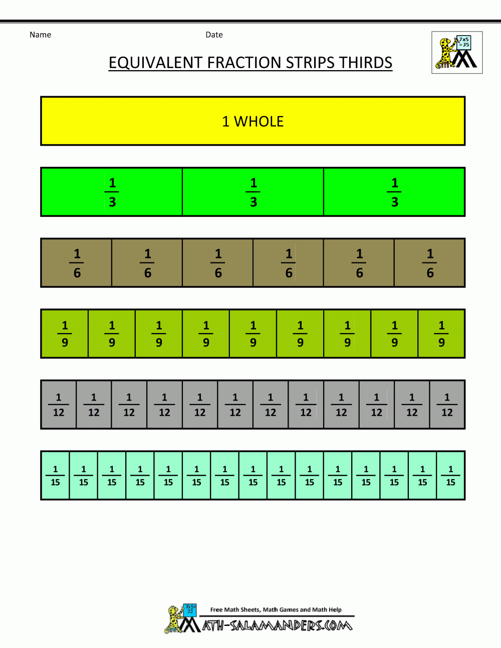 Fraction Strip Equivalent Fractions