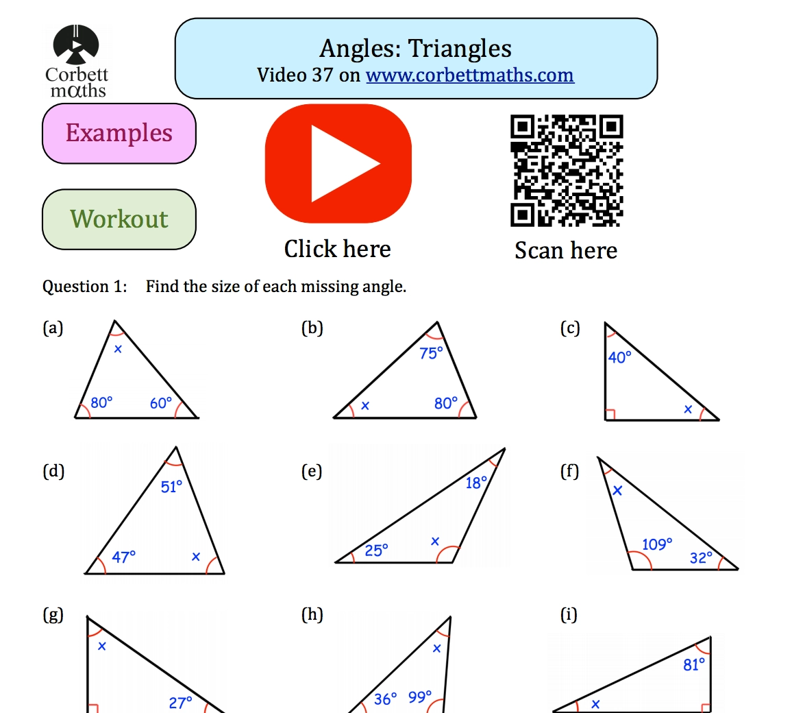 missing angle of triangle worksheet