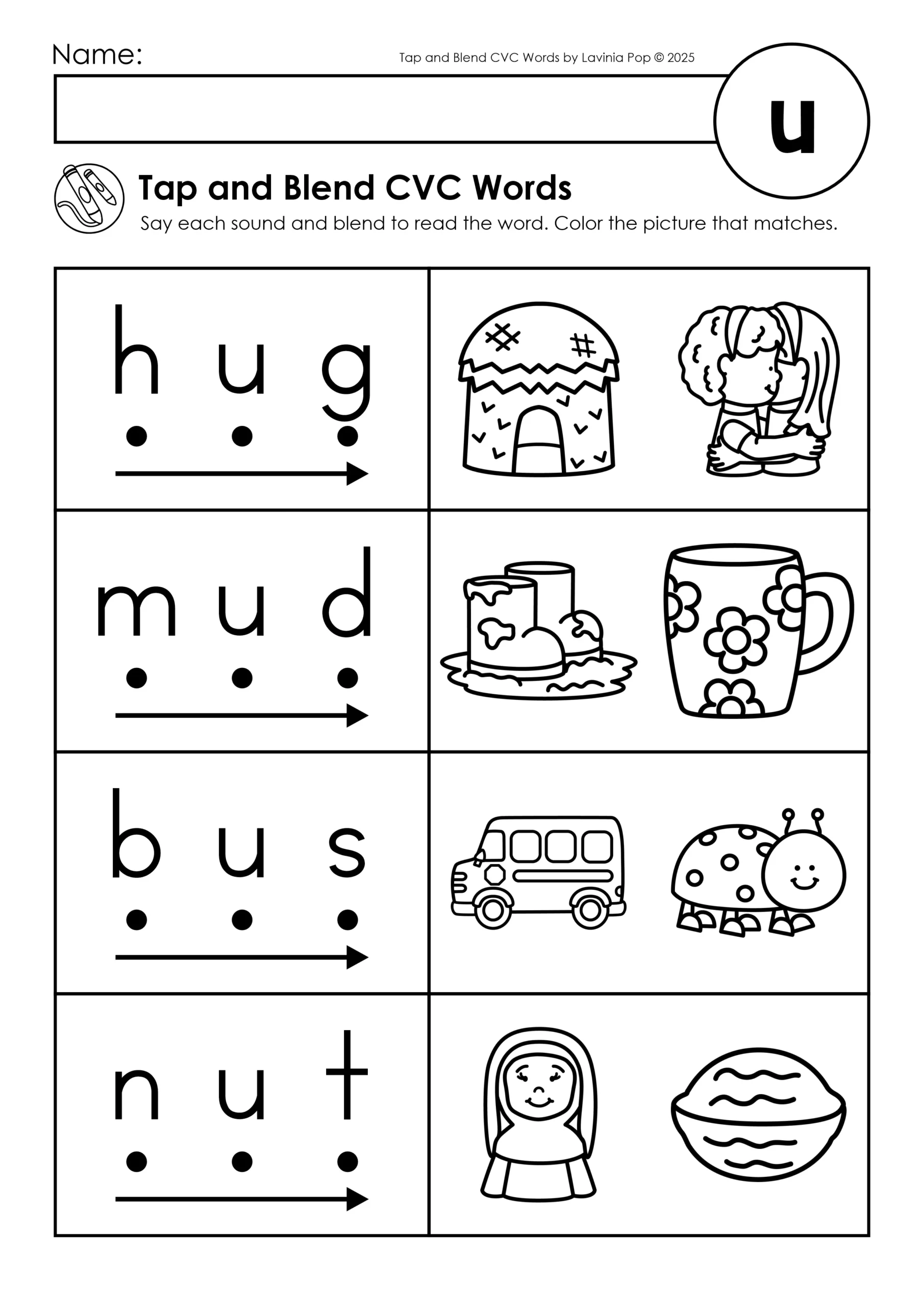 Phonics Tap And Blend CVC Words Word Family Worksheets