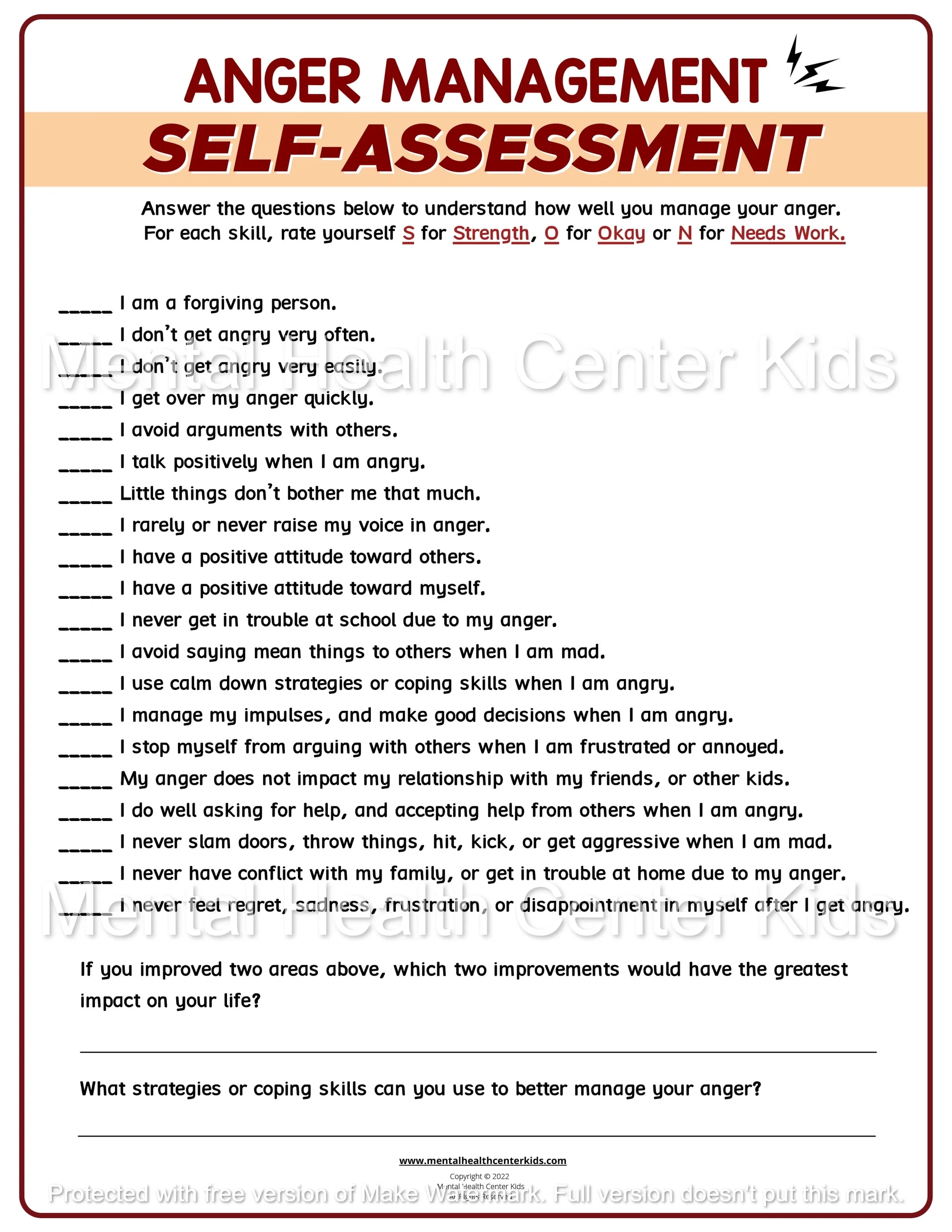 Self Assessment Test For Anger Mental Health Center Kids Self Assessment Test For Anger Mental Health Center Kids