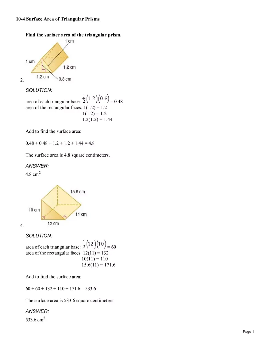 Surface Area Of Triangular Prism Worksheet With Answers Edubirdie Surface Area Of Triangular Prism Worksheet With Answers Edubirdie