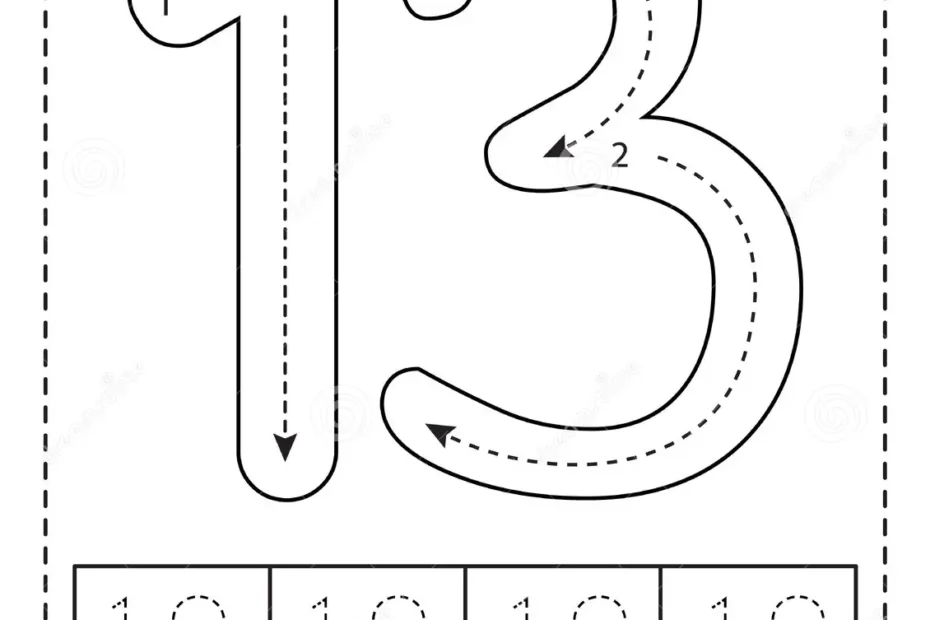 Tracing Number Thirteen Preschool Worksheet Black And White Stock Vector Illustration Of Cartoon Writing 250685705