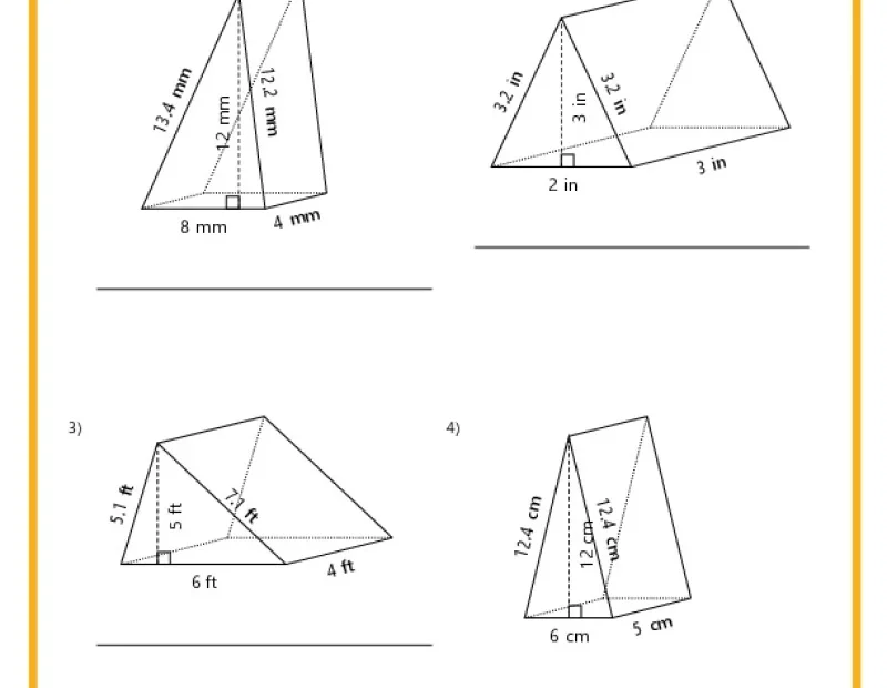 Volume And Surface Area Of Triangular Prisms K12 Math Worksheets